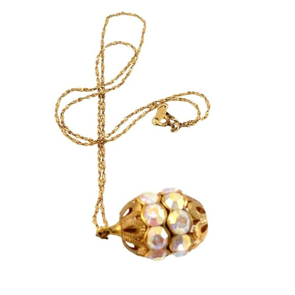 Vintage 14K Gold Filled Pendant Necklace With Iridescent Beads Filigree Detaili - Picture 7 of 7